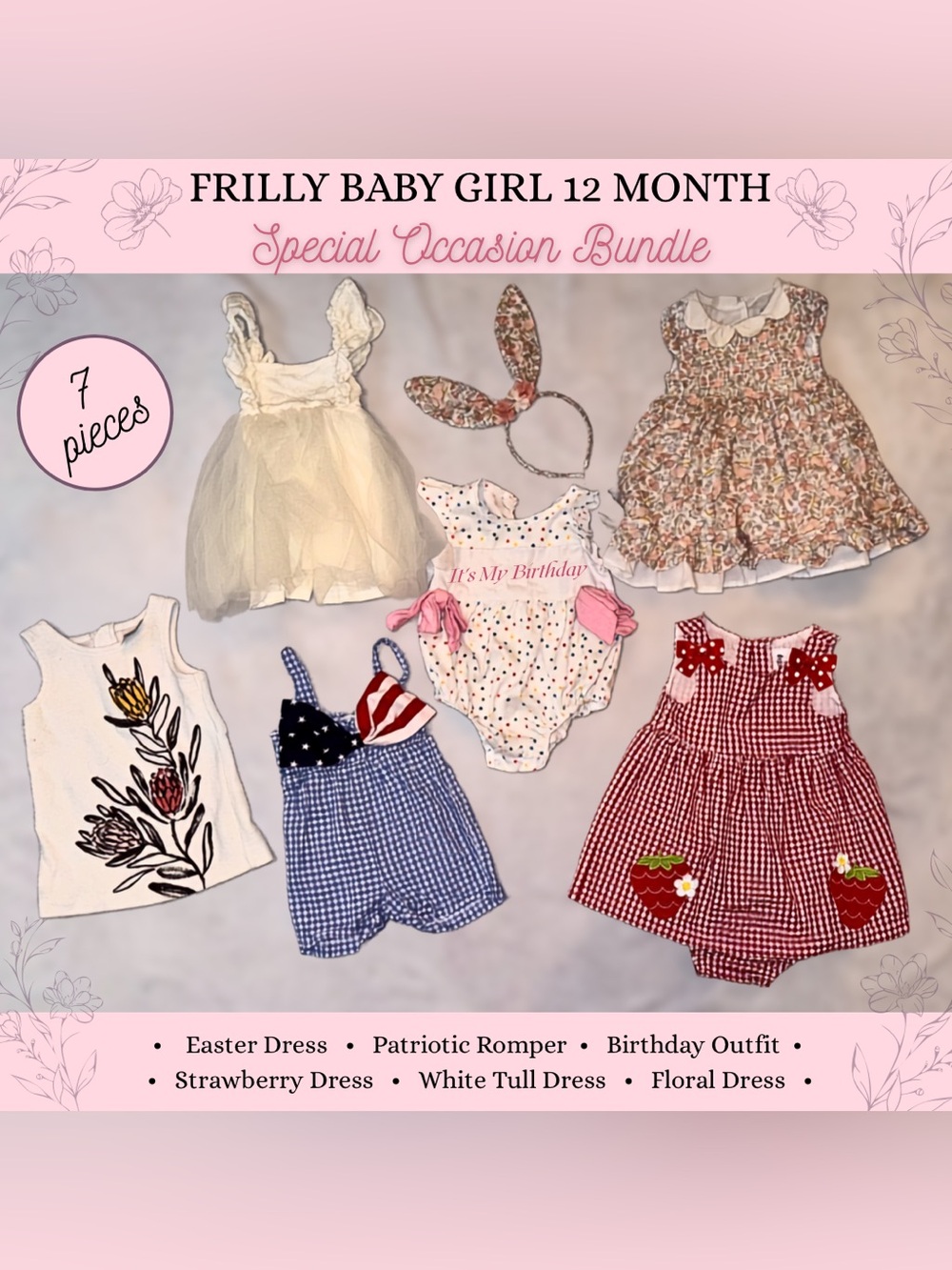 Frilly Baby Girl 12 Month | Special Occasion Bundle | 7 Pieces